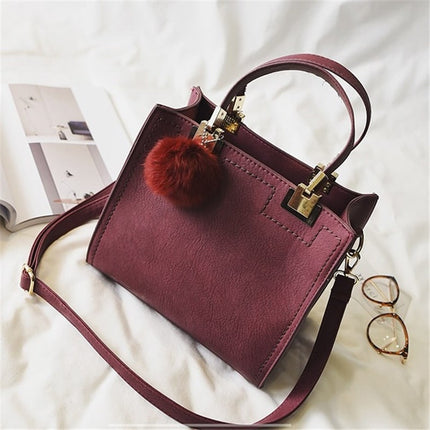 Women's Suede Leather Handbag with Fur Ball - Wnkrs