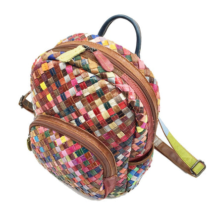 Luxury Multicolor Braided Genuine Leather Women's Backpack - Wnkrs