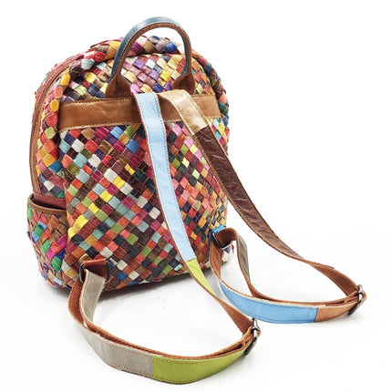 Luxury Multicolor Braided Genuine Leather Women's Backpack - Wnkrs