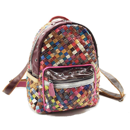 Luxury Multicolor Braided Genuine Leather Women's Backpack - Wnkrs