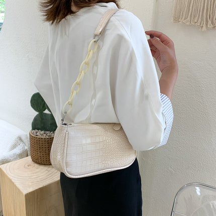 Women's Crocodile Patterned Chain Mini Baguette Bag - Wnkrs