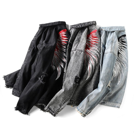 Men's Denim Jacket with Wings Embroidery - Wnkrs