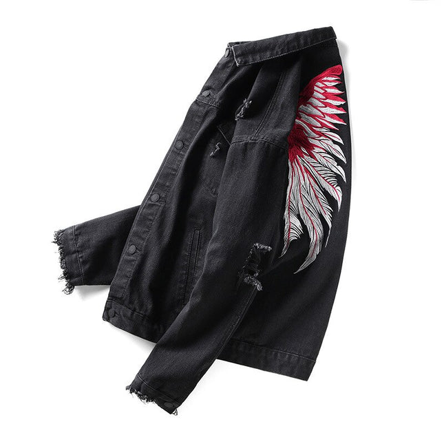 Men's Denim Jacket with Wings Embroidery - Wnkrs