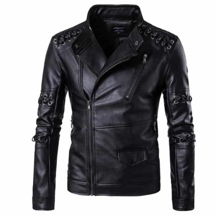 Men's Lace Up Decoration Biker Jacket - Wnkrs