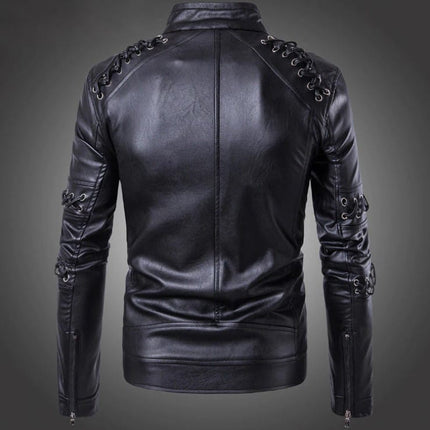 Men's Lace Up Decoration Biker Jacket - Wnkrs