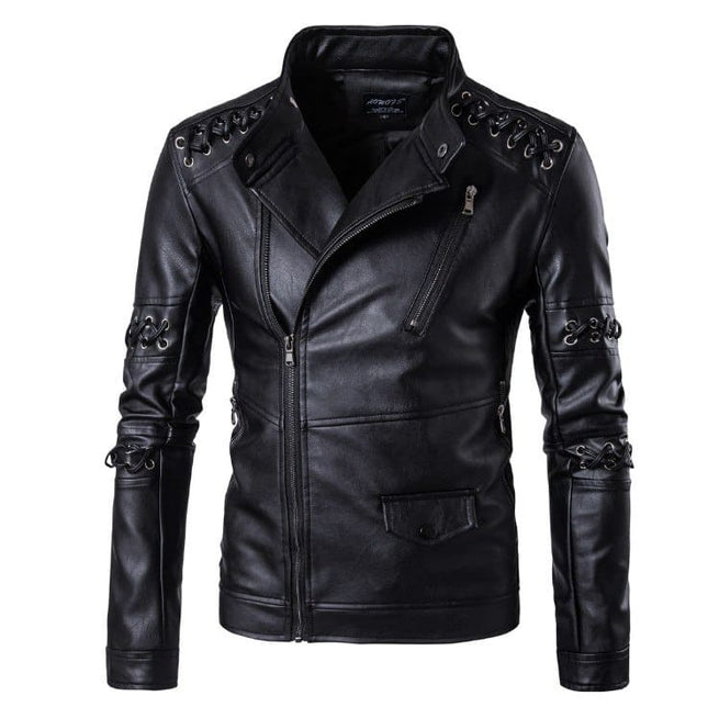 Men's Lace Up Decoration Biker Jacket - Wnkrs