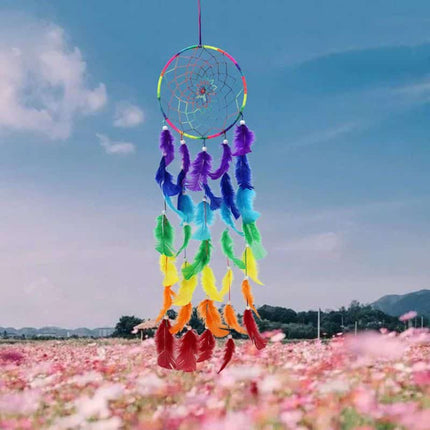 Handmade Rainbow Feather Hanging Dream Catcher - wnkrs