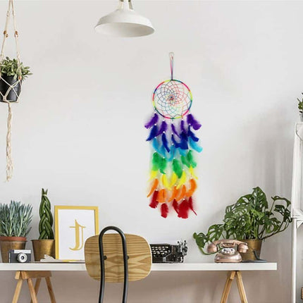 Handmade Rainbow Feather Hanging Dream Catcher - wnkrs