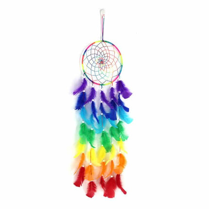 Handmade Rainbow Feather Hanging Dream Catcher - wnkrs