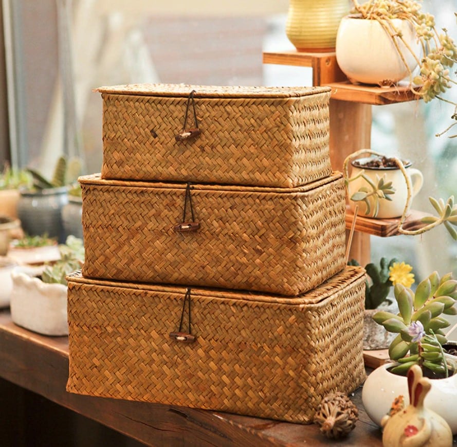 Woven Seagrass Storage Box with Lid