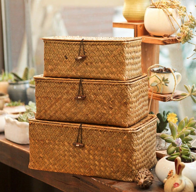 Woven Seagrass Storage Box with Lid - Wnkrs