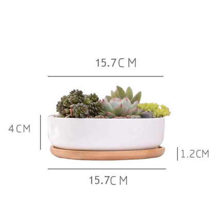 Minimalist White Ceramic Plant Pot with Bamboo Tray - wnkrs