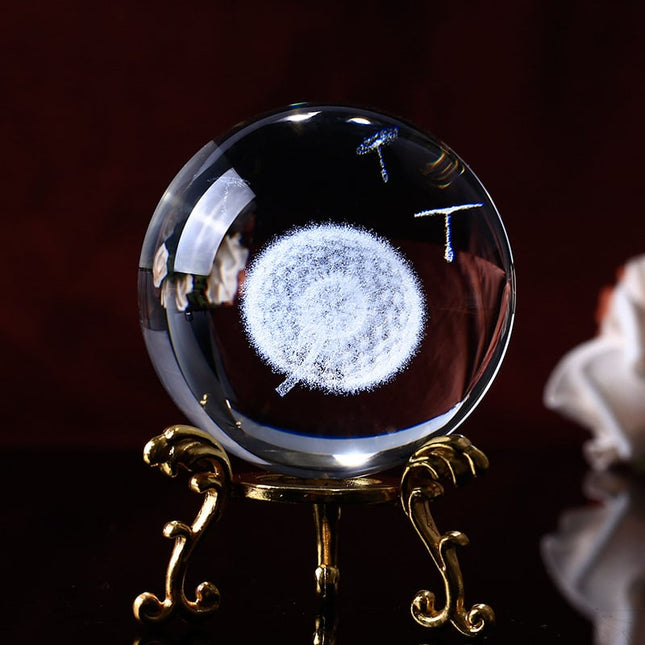 6 cm Crystal Ball with Engraved Dandelion - wnkrs