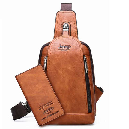Men's Leather Sling Bag with Wallet - Wnkrs