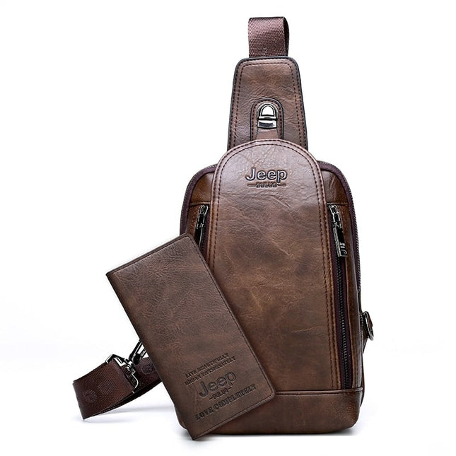 Men's Leather Sling Bag with Wallet - Wnkrs