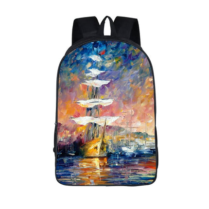Men's Waterproof Nylon Backpack with Colorful Ship Themed Print - Wnkrs
