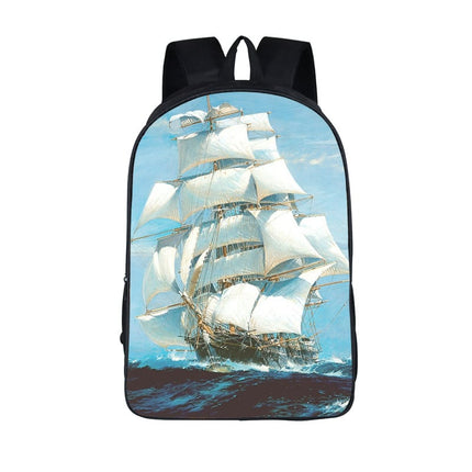 Men's Waterproof Nylon Backpack with Colorful Ship Themed Print - Wnkrs