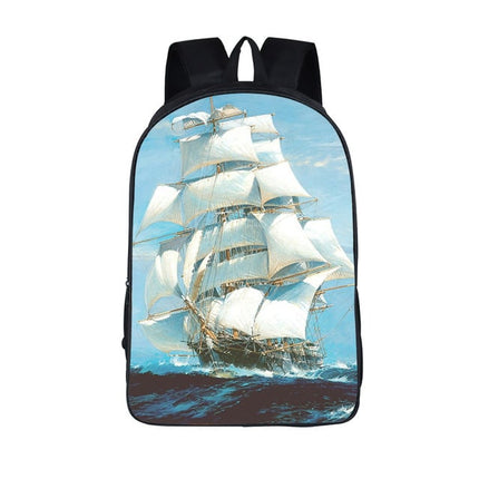 Men's Waterproof Nylon Backpack with Colorful Ship Themed Print - Wnkrs