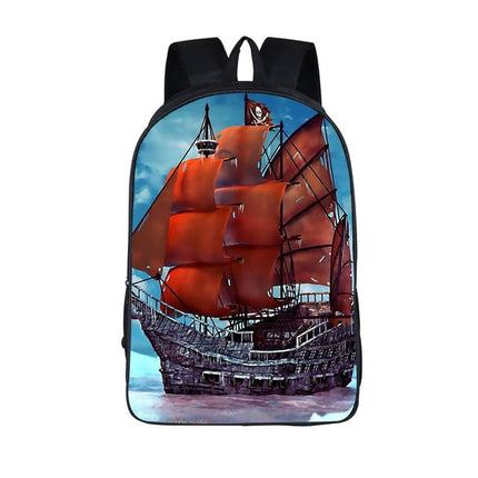 Men's Waterproof Nylon Backpack with Colorful Ship Themed Print - Wnkrs