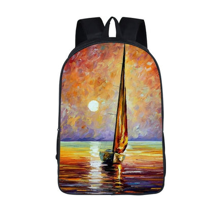 Men's Waterproof Nylon Backpack with Colorful Ship Themed Print - Wnkrs