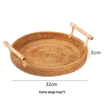 Woven Rattan Tray with Wooden Handles - wnkrs