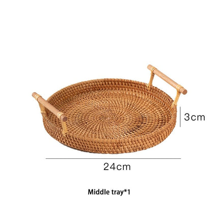 Woven Rattan Tray with Wooden Handles - wnkrs