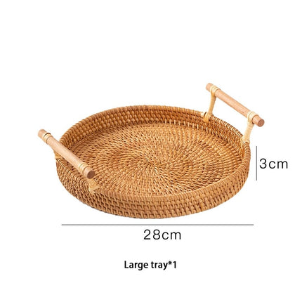 Woven Rattan Tray with Wooden Handles - wnkrs