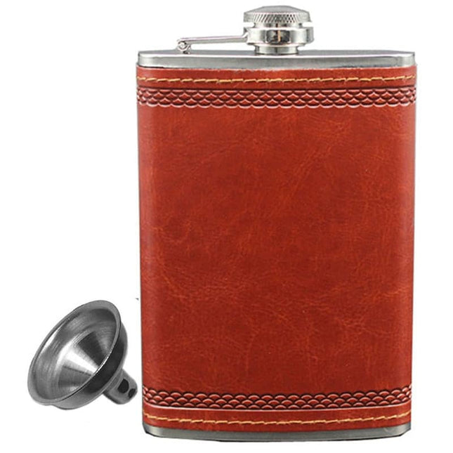 Leather Wrapped Hip Flask with Funnel - wnkrs