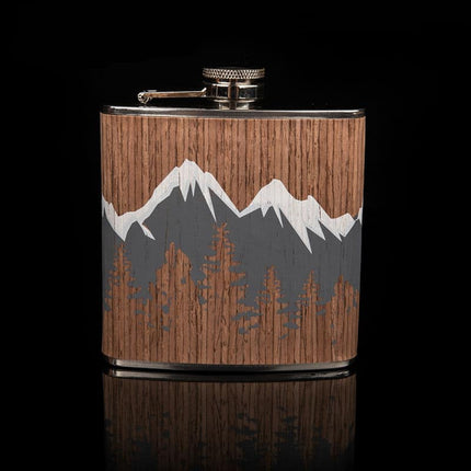 Mountains Printed Wood Coated Hip Flask - Wnkrs