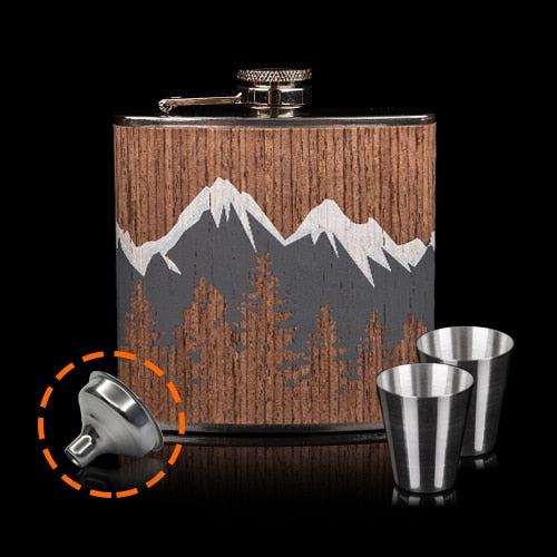 Mountains Printed Wood Coated Hip Flask - Wnkrs