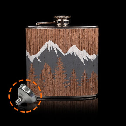 Mountains Printed Wood Coated Hip Flask - Wnkrs