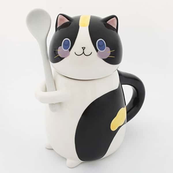 Cute Cat Shaped Ceramic Coffee Mug with Spoon - Wnkrs