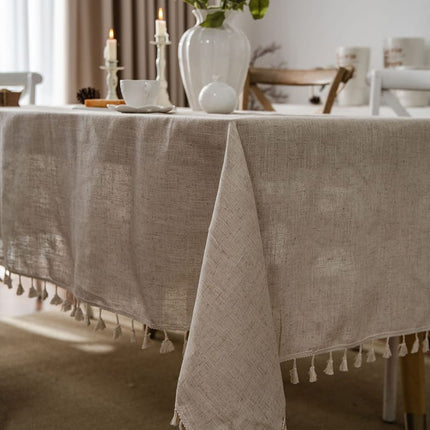 Solid Color Tablecloth with Tassels - Wnkrs