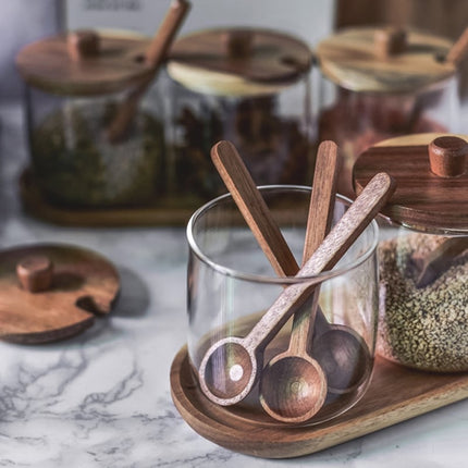 Glass Spice Jar with Wooden Holder 4 Pcs Set - Wnkrs