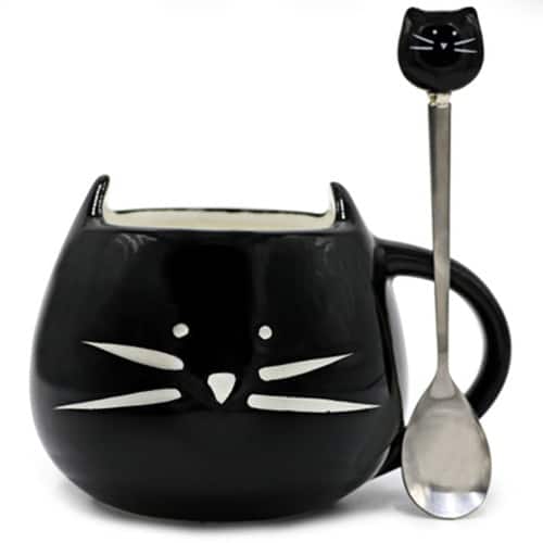 Cartoon Cat Shaped Coffee Mug with Spoon - Wnkrs