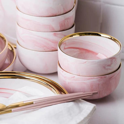 Pink Marbe Designed Porcelain Dinner Plates - Wnkrs