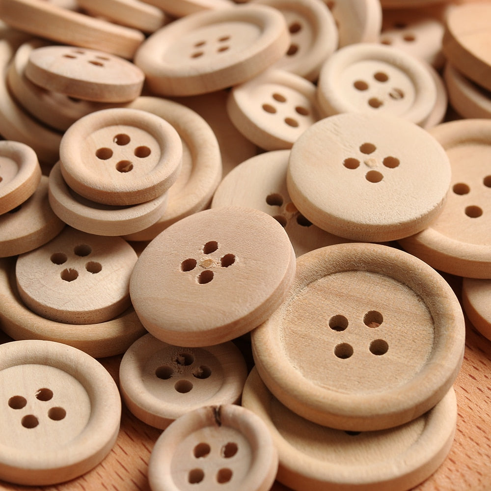 Set of 50 Round Wooden Buttons