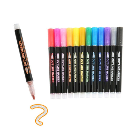 12 Colors Metallic Outline Markers Set - wnkrs