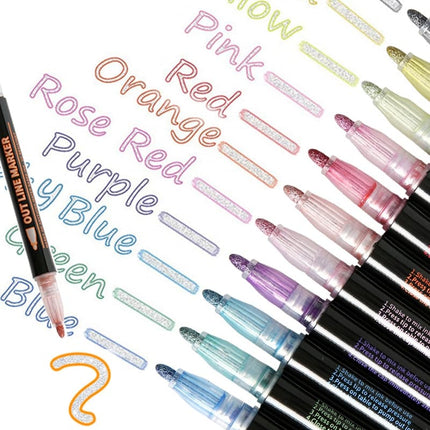 12 Colors Metallic Outline Markers Set - wnkrs