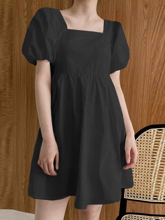 Women's Summer Casual Short Dress with Puff Sleeves - Wnkrs