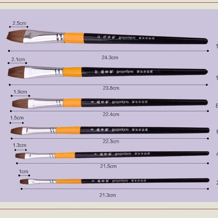 Weasel Hair Flat Brush 6 Pcs Set - wnkrs