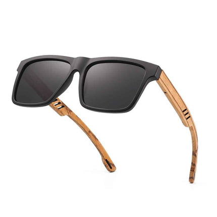 Men's Polarized Square Sunglass with Wooden Temples - wnkrs