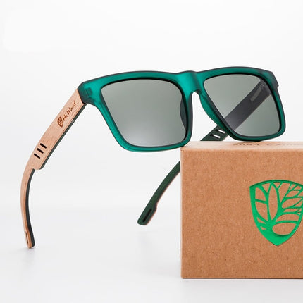 Men's Polarized Square Sunglass with Wooden Temples - wnkrs