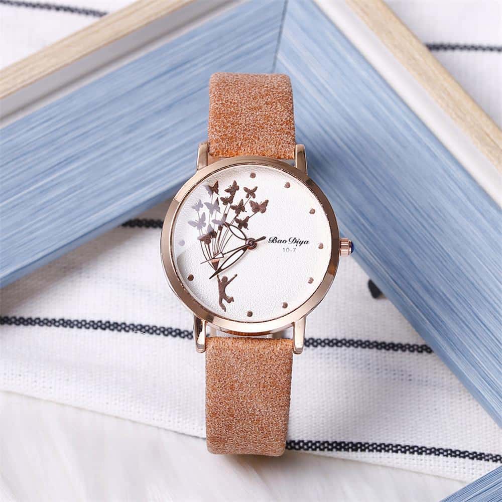 Vintage Leather Butterfly Quartz Watch for Women