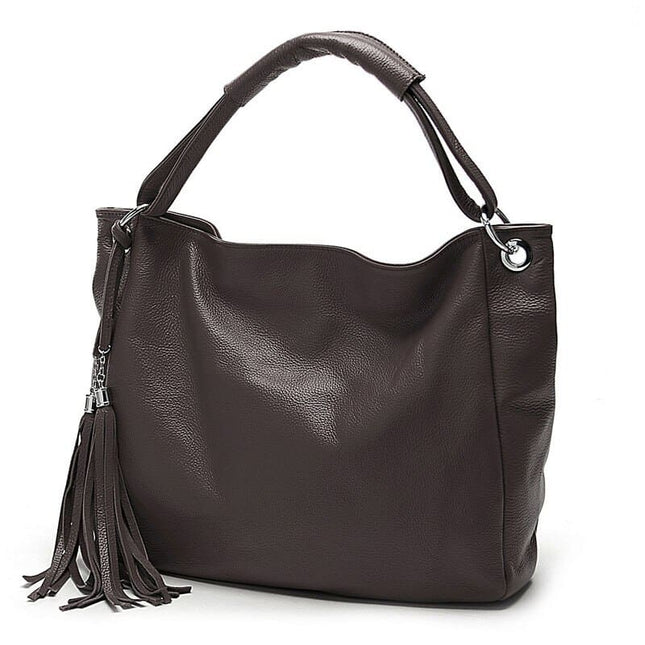 Soft Genuine Leather Tassel Tote Bag - Wnkrs