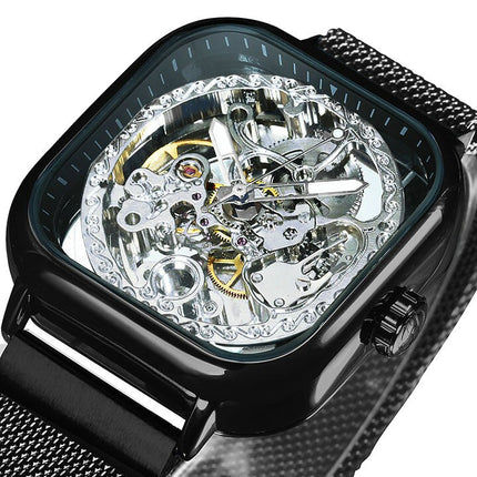 Men's Carved Hollow Mechanical Watch with Magnet Strap - wnkrs