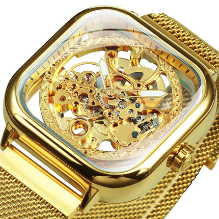 Men's Carved Hollow Mechanical Watch with Magnet Strap - wnkrs