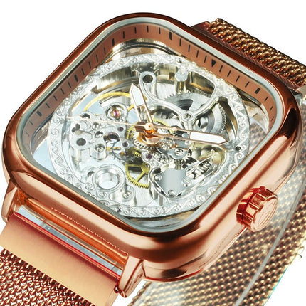 Men's Carved Hollow Mechanical Watch with Magnet Strap - wnkrs