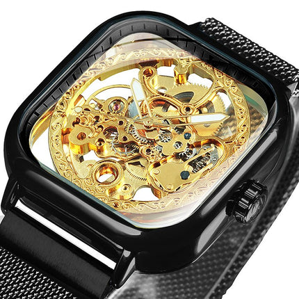 Men's Carved Hollow Mechanical Watch with Magnet Strap - wnkrs