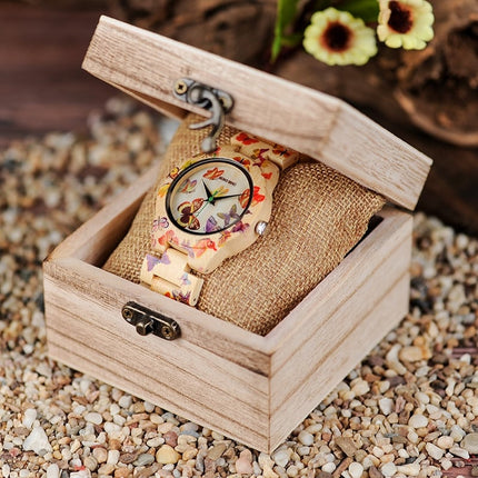 Women's Bamboo Butterfly Printed Quartz Watch - wnkrs